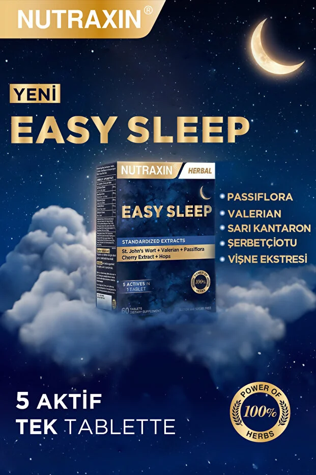 Easy Sleep 60 Tablet - Sarı Kantaron, Vişne, Kediotu Kök ve Çarkıfelek Ekstresi